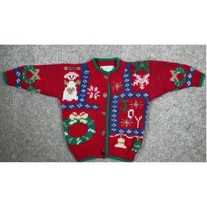 Vintage Savannah Baby Kids Red Christmas Sweater 6 12 Months Joy Wreath Snowman